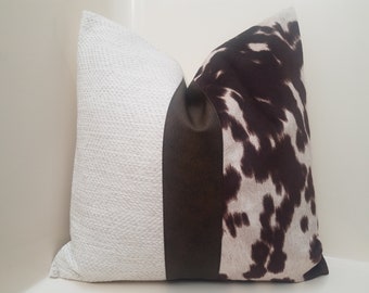 Cowhide Pillow Cover: Faux Leather Stripe, Tribal Home Decor