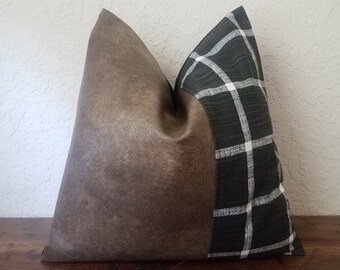 Faux Leather Pillow Cover: Chequered Accent Pillow