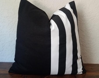 Two-Tone Linen Color Block Pillow Cover: Modern Striped Accent Pillow