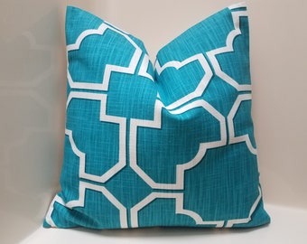 Teal Blue & White Pillow Cover. Farmhouse pillow. Toss pillow cover. Farmhouse pillow. Accent Throw pillow. Pillowcases. Cushion Cover