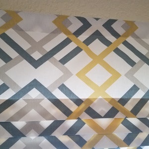 Geometric Cotton Roman Shade Valance: Grey, Yellow, White (38x16 Unlined)