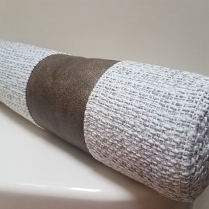 Faux Leather Stripe Bolster Pillow Cover: Woven Mudcloth, Lumbar Support