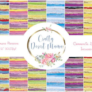 Seamless Watercolor Princess Stripe Digital Paper Design