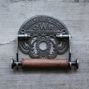 GWR "Great Western Railroad" vintage iron toilet paper holder.