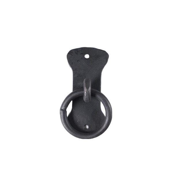 Vertical Wrought iron ring pull with backplate, Forged iron ring antique Black