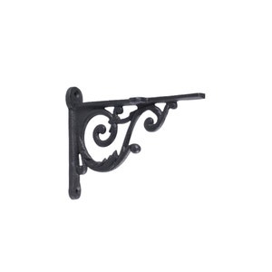 Può includere: Mensola a muro in ghisa nera con un design decorativo a volute.
