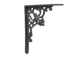 Black decorative cast iron shelf bracket with flower pattern