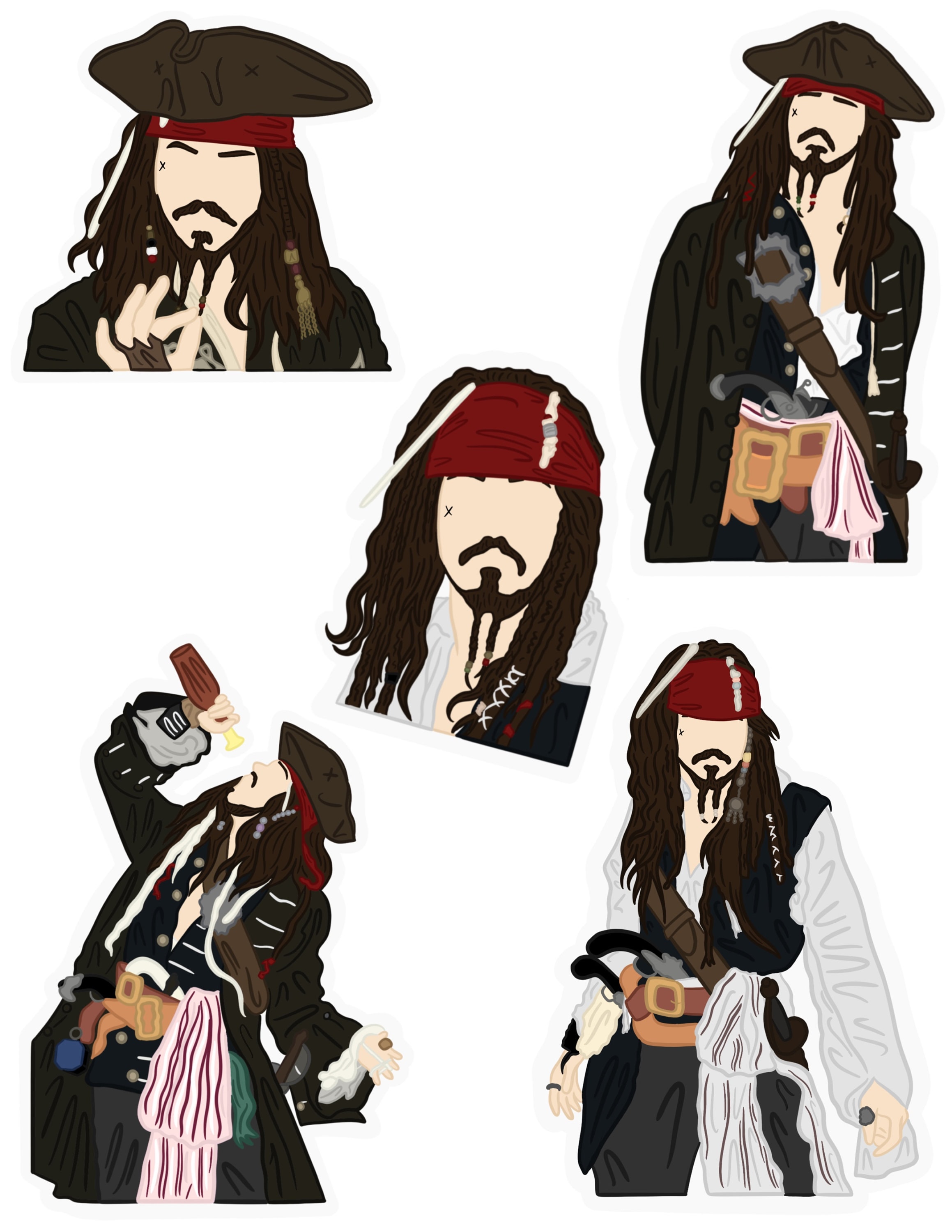 Captain Jack Sparrow Sticker Pack - Etsy Ireland Captain Jack Sparrow Sticker Pack - Etsy Ireland