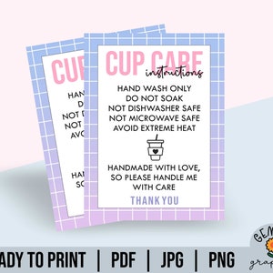 READY TO PRINT Cup Care Instructions, Mug Care Card, Tumbler Care Card, Washing Directions, Care Instructions Card For Small Business