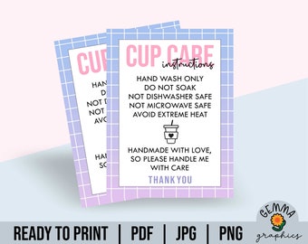 READY TO PRINT Cup Care Instructions, Mug Care Card, Tumbler Care Card, Washing Directions, Care Instructions Card For Small Business