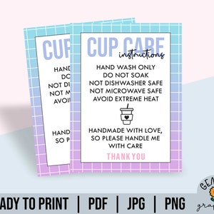 READY TO PRINT Cup Care Instructions, Mug Care Card, Tumbler Care Card, Care Instructions Card For Small Business, Cup Tags