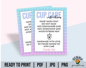 READY TO PRINT Cup Care Instructions, Mug Care Card, Tumbler Care Card, Care Instructions Card For Small Business, Cup Tags