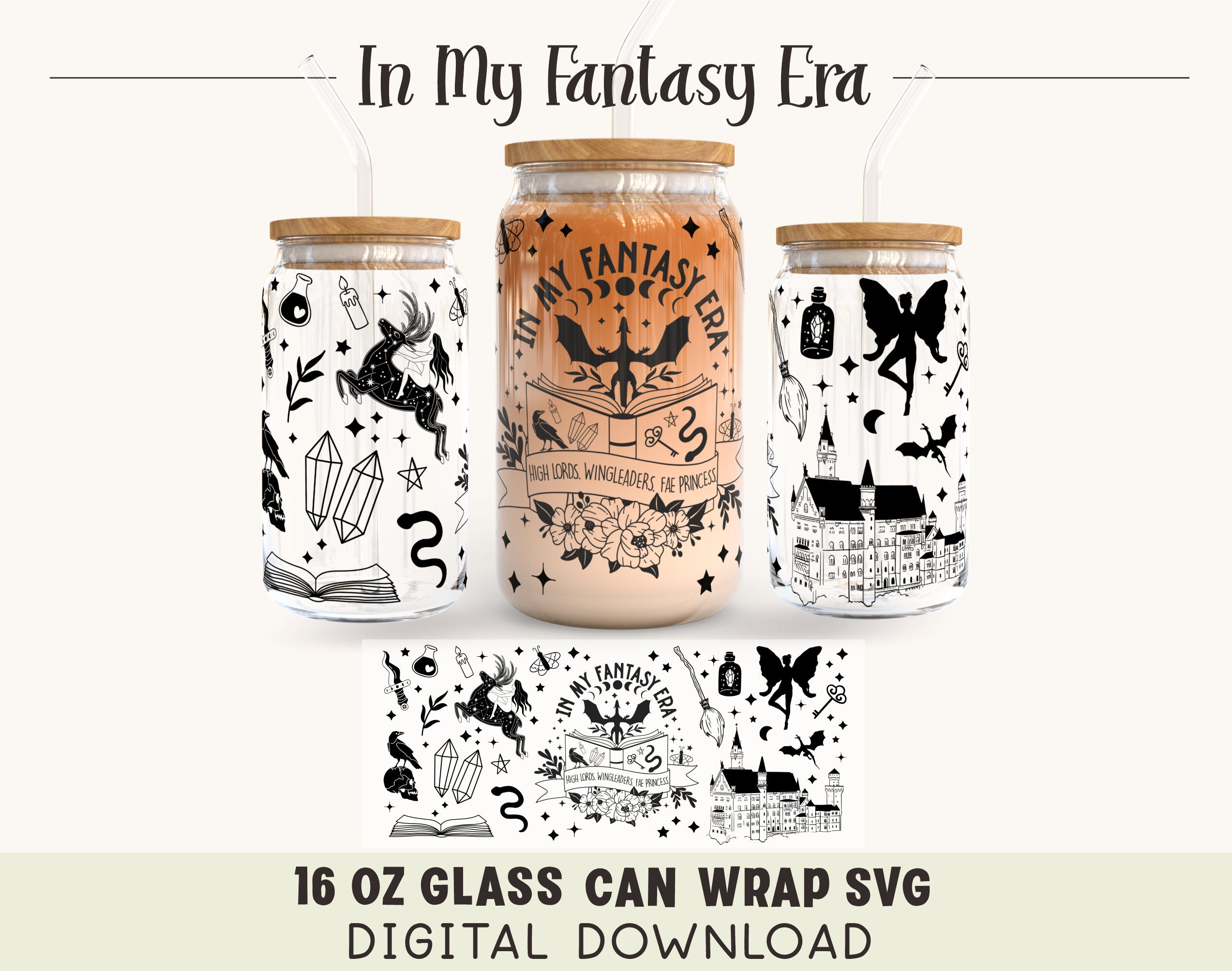 In My Fantasy Era Wrap For Libbey 16oz, Bookish 16oz Glass Can svg, Libbey Glass Wrap png, Glass Can Wrap, Booktok Beer Can Wrap Svg