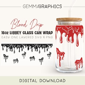 Blood Drip Wrap For Libbey 16oz, True Crime 16oz Glass Can svg, Libbey Glass Wrap png, Glass Can Wrap, Halloween Beer Can Wrap Svg, Drip svg