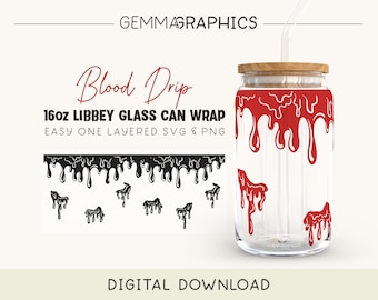 Blood Drip Wrap For Libbey 16oz, True Crime 16oz Glass Can svg, Libbey Glass Wrap png, Glass Can Wrap, Halloween Beer Can Wrap Svg, Drip svg