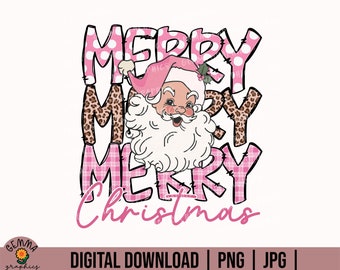 Merry Christmas png, Pink Christmas Santa png, Vintage Santa Sublimation, Santa Sweatshirt, Vintage Santa Clipart For Shirt, Leopard Santa