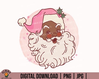 Black Santa png, Retro Christmas Santa png, Vintage Santa Sublimation, Pink Santa png, Black Santa Christmas, Vintage Santa Clipart Shirt