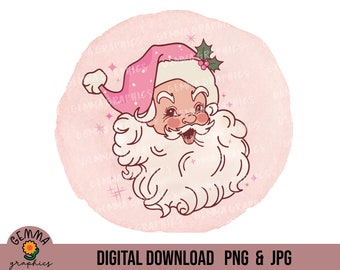 Pink Santa png, Retro Christmas Santa png, Vintage Santa Sublimation,  Santa Claus png, Vintage Santa Clipart, Pink Christmas png For Shirt