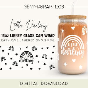 Little Darling Wrap für Libbey 16 Unzen, Mädchen 16 Unzen Glasdose svg, Libbey Glasverpackung png, Glasdosenverpackung, Bierdosenverpackung svg, Libbey Dosenverpackung png