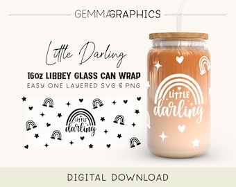Little Darling Wrap For Libbey 16oz, Girl 16oz Glass Can svg, Libbey Glass Wrap png, Glass Can Wrap, Beer Can Wrap Svg, Libbey Can Wrap png