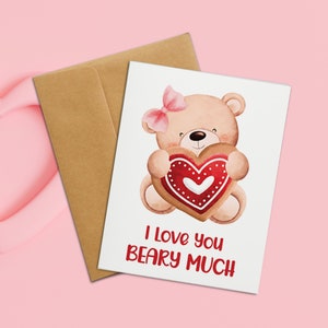 Je t'aime beaucoup Beary | Carte mignonne de Saint-Valentin, carte d’anniversaire, carte pour petit ami, carte pour petite amie, pour lui, pour elle, carte drôle