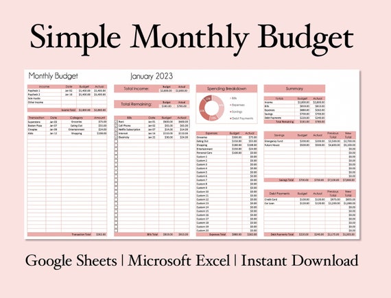 Microsoft Excel Budget Spreadsheet Monthly Template Personal Finance