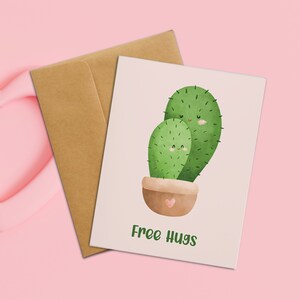 Carte Cactus câlins gratuite | Jolie carte de Saint-Valentin, carte d'anniversaire, carte pour petit ami, carte pour petite amie, pour lui, pour elle, carte drôle