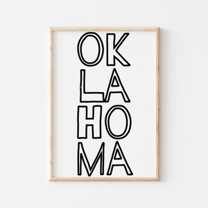 OKLAHOMA | Digital Print, Poster, office decor, gifts, work desk, city prints, Oklahoma City Prints, art, Wall Art, Typography, OK Poster