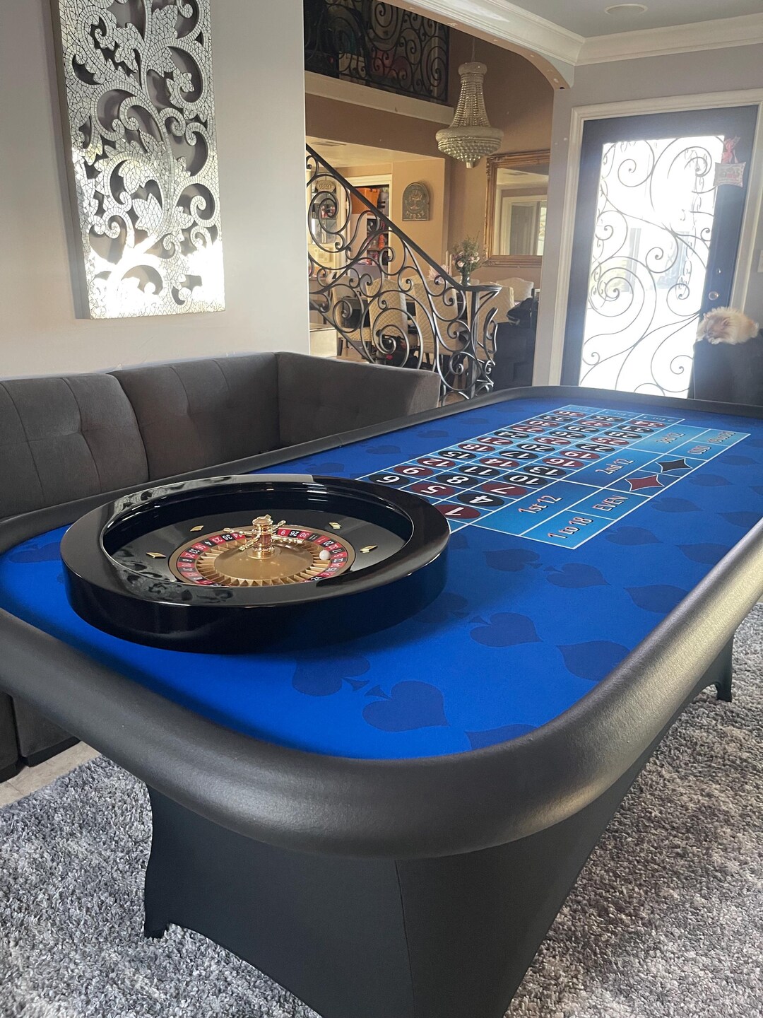 Blue Roulette Table With Folding Legs & 20
