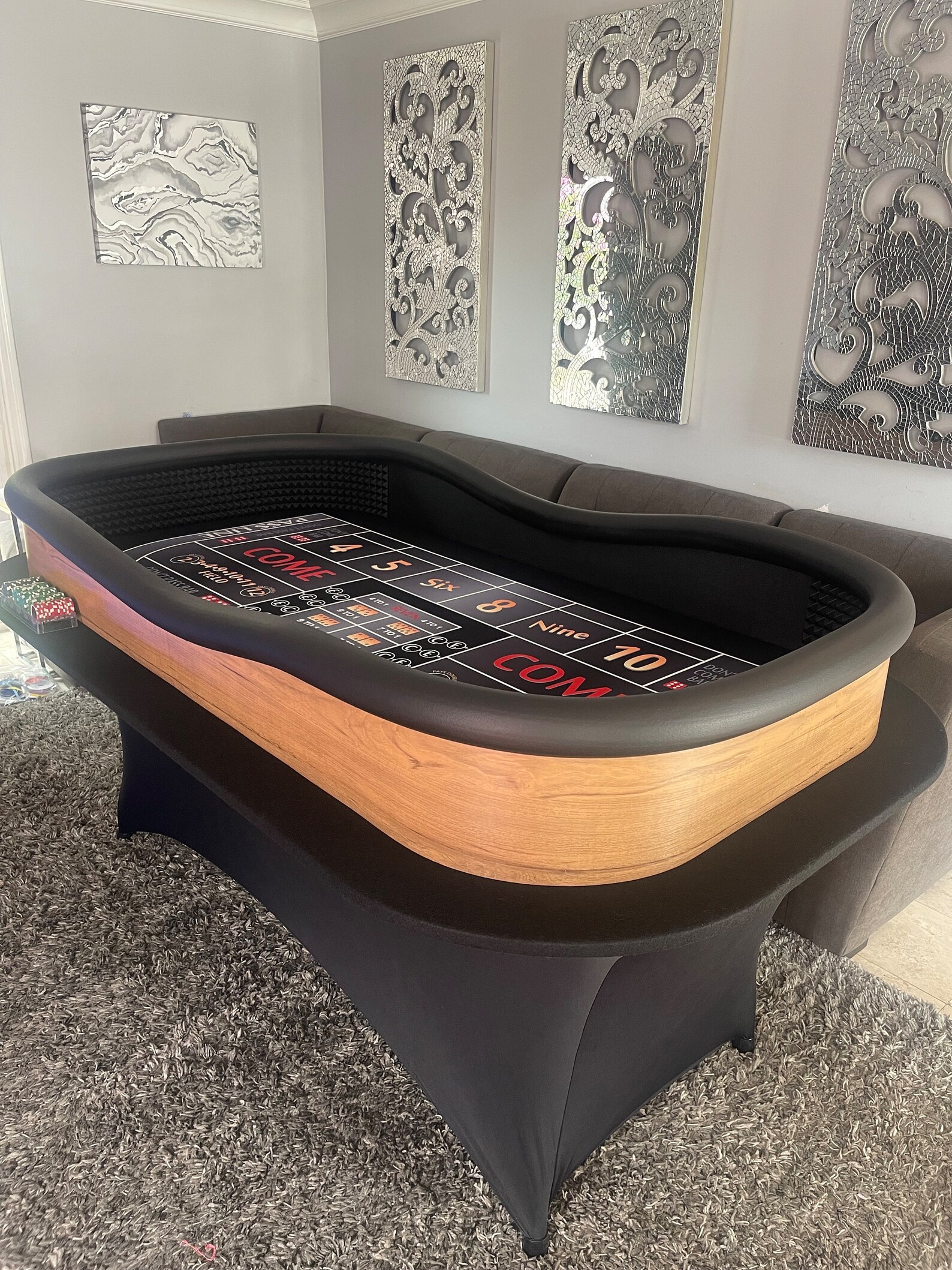 Craps Table Wood Look With Drink Ledge, Black Layout, Rubber Diamond ...