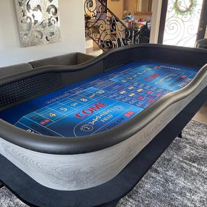 94 inches x 46.5 inches Blue Craps Table with Folding Legs, “All Tall Small” & Diamond Walls