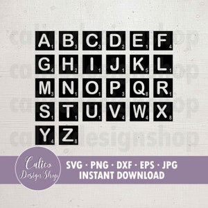 Scrabble Tiles A-Z - Scrabble Tile Bundle - SVG File for Cutting - Svg, Png, Dxf, Eps, Jpg