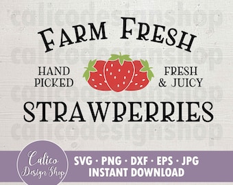 Fresas frescas de granja - Archivo SVG para cortar - Svg, Png, Dxf, Eps, Jpg