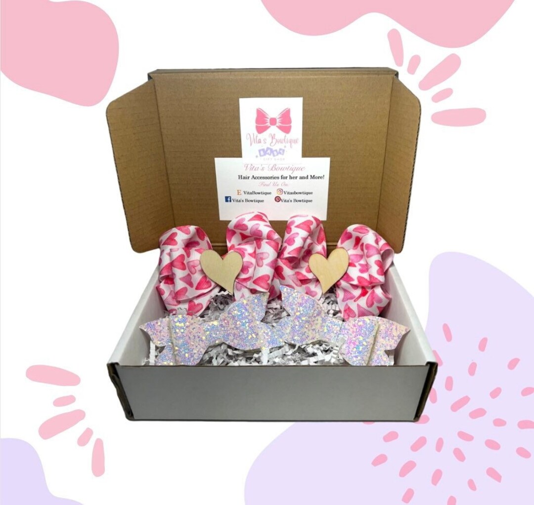 Hair Bow Box Love Hair Bow Gift Bow Box Hearts Bow Set - Etsy España