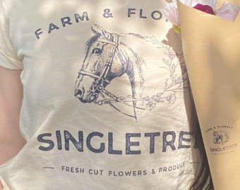 Singletree Farm Logo Shirt - Horse & Flowers Graphic Tee