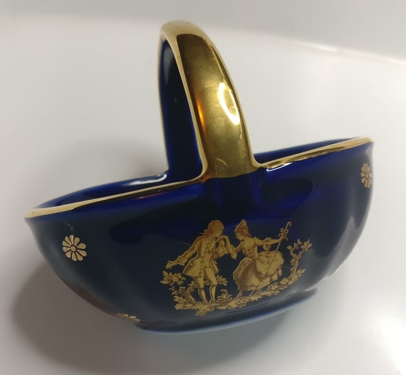 Limoges Small Blue/Gold Basket Etsy