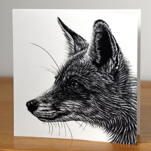 Red fox - square fine art blank animal greetings card - british wildlife ink illustration portrait birthday card