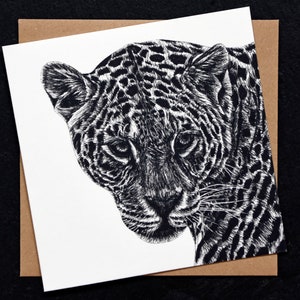 Jaguar - quadratisch Fine Art Grusskarte Tier - große Katze wild wild Natur Illustration Zeichnung Portrait Geburtstagskarte Kitty