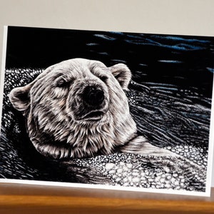 Polar bear - a6 fine art blank cute animal greetings card - wildlife white bears birthday drawing illustration print furry snow ice arctic