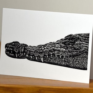 Philippine crocodile - A6 fine art blank animal greetings card - wild wildlife ink illustration drawing portrait birthday endangered reptile
