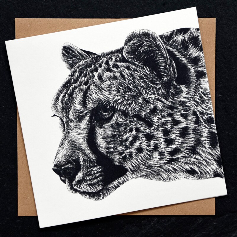 Black Cheetah Drawing - Etsy UK