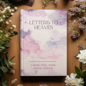 Cartas al Cielo / Diario de duelo para niños y adolescentes / Regalo conmemorativo personalizado / Diario de duelo con nubes de acuarela lavanda