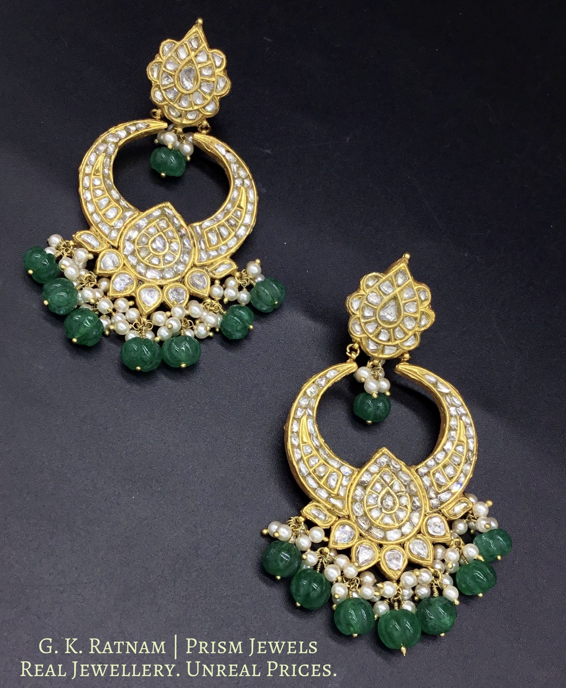 23K Gold Jewelry Diamond Polki Chand Bali Earring Green | Etsy