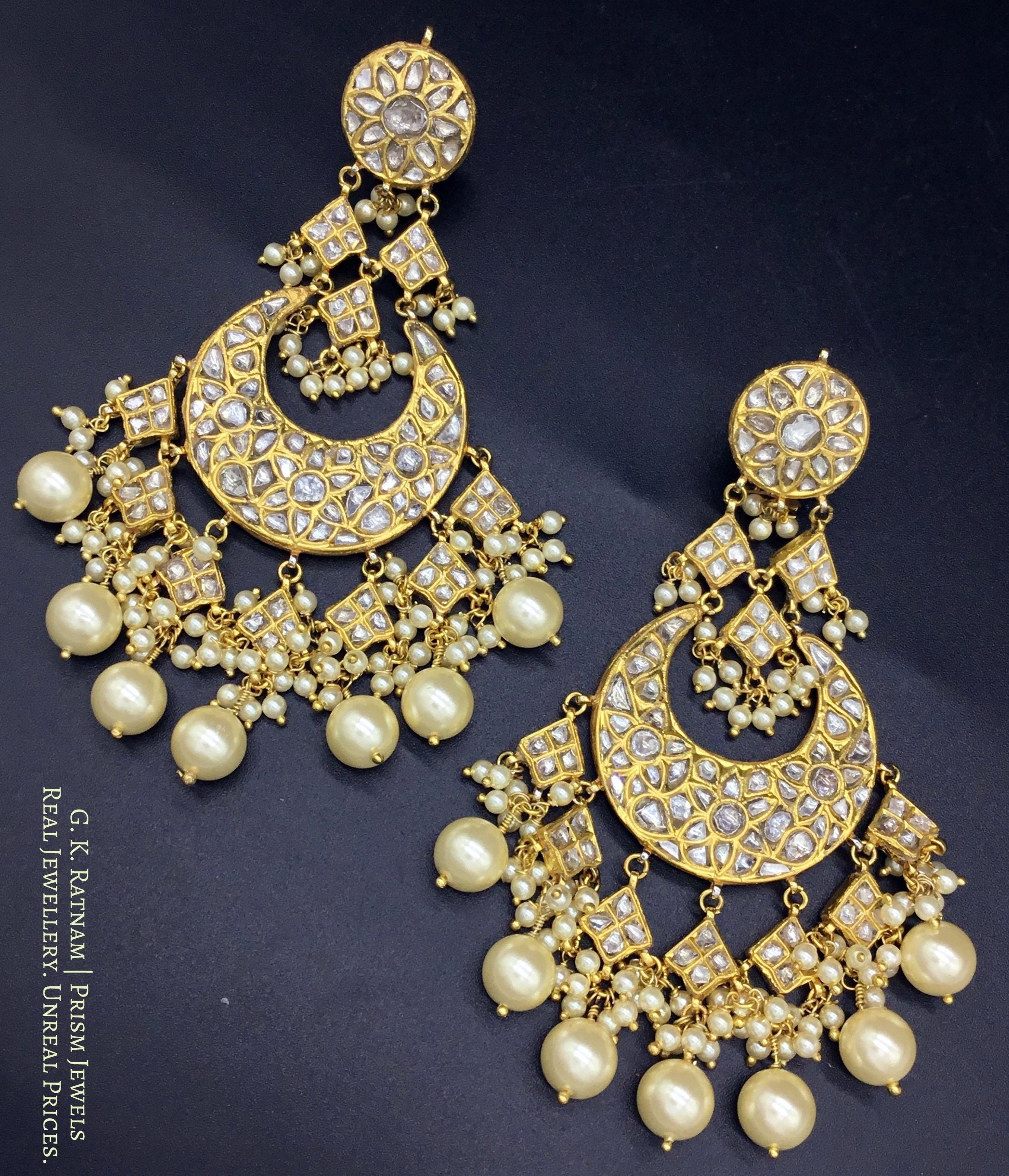 23k Gold Jewelry Diamond Polki Chand Bali Earring Cascading | Etsy