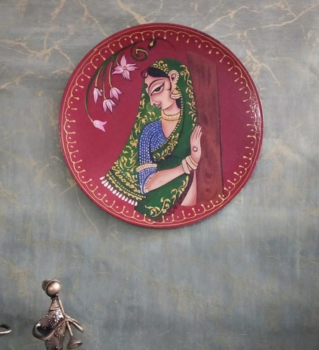Vintage Wooden Red Round Decorative Wall Hanging Plate,traditional Royal Lady Hand Painted,wall ...
