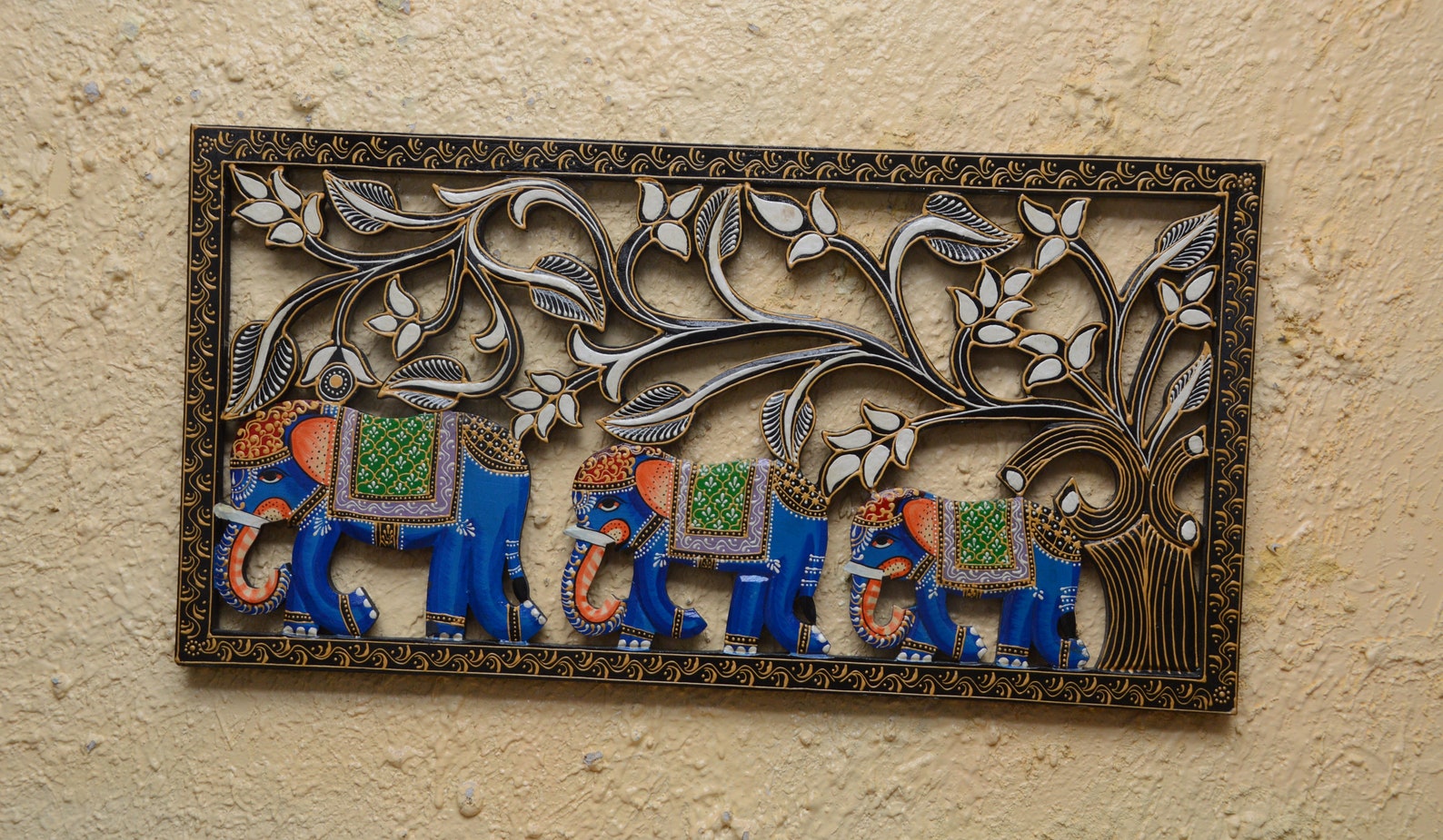Wooden Panel Three Elephant Frame Wood Carving and Beautiful | Etsy