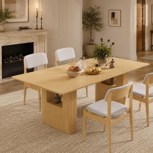 78.5in Rectangular Dining Table Wood Strip Base Modern Farmhouse Kitchen Dining Room, Customized