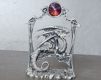 The Dragons Rest. tudor mint Myth and Magic vintage pewter Dragon with crystal figurine. gothic ornamental art home decor sculpture