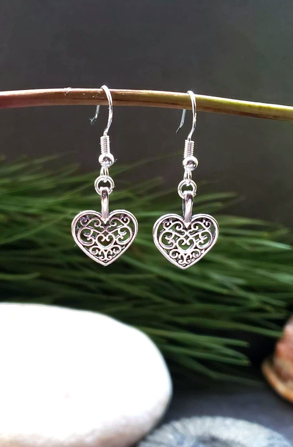 Boucles D'oreilles Cœur Filigrane Argent 925 Plaqué Or - Marque Filgold, Neuf
