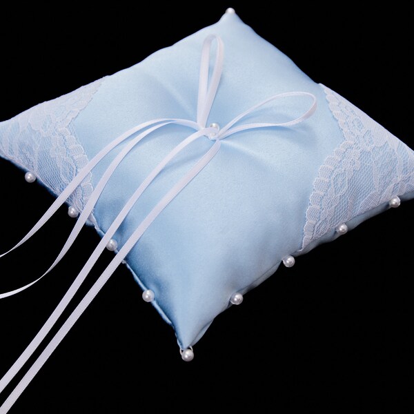 Blue Lace Ring Bearer Pillow, High Quality Lace Wedding Ceremony Ring Pillow, Ring Cushion Pillow 6" x 6"